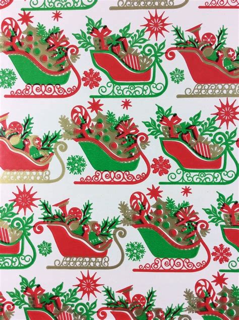 Christmas Wrapping Paper With Santa Sleighs And Candy Canes On White