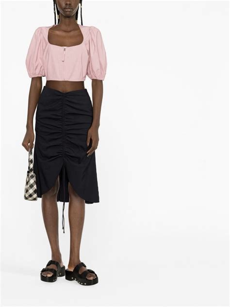 GANNI Cropped Puff Sleeve Blouse Farfetch