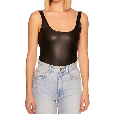 Designer Susana Monaco Faux Leather Low Back Tank Bodysuit In Black