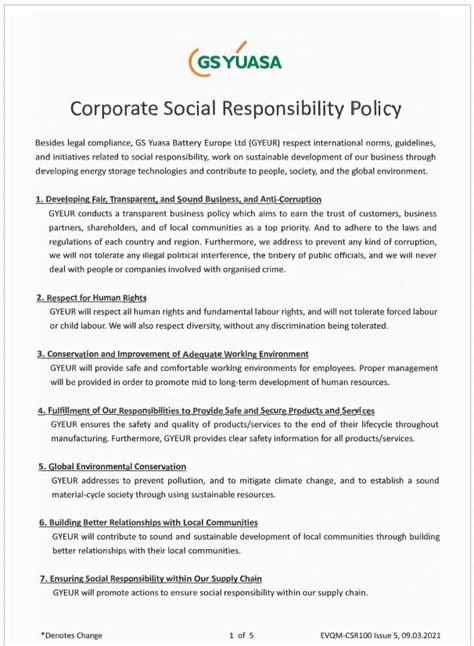 Corporate Social Responsibility Policy Yuasa