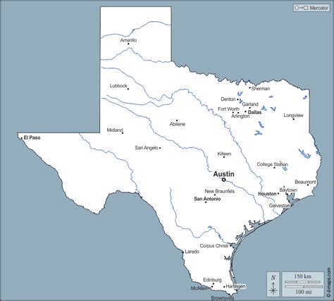 Texas Map With Rivers And Lakes