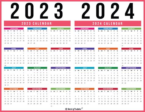 2023 2024 Calendar Free Printables World Of Printables