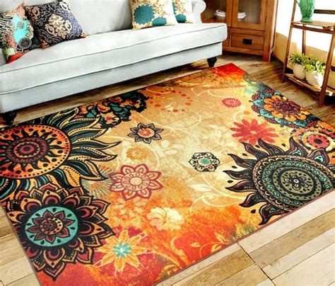 EUCH Contemporary Boho Retro Style Abstract Living Room Floor Carpets,Non-Skid Indoor/ Outdoor ...