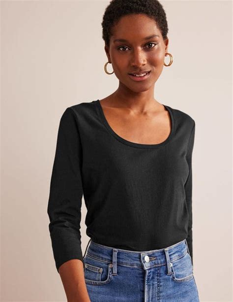 3 4 Sleeve Scoop Neck Top Black Boden Eu