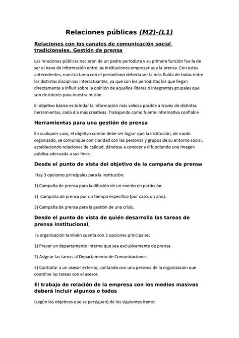 RESU RRPP M3 resumen Relaciones públicas M2 L1 Relaciones con