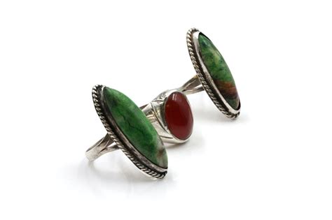 Sterling Silver Jasper and Carnelian Rings | EBTH