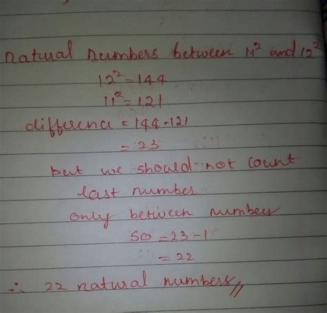 How Many Natural Numbers Lie Between 11square And 12 Square With Process