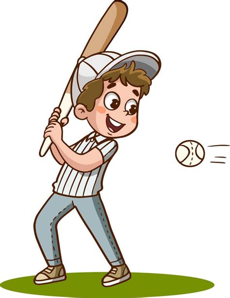 Vector Illustration Of Baseball Player Kid Hit The Ball Vector