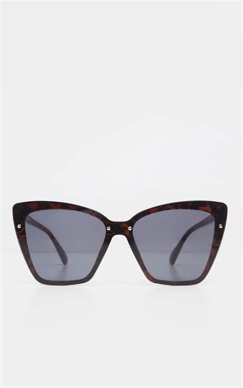 Tortoiseshell Hidden Oversized Cat Eye Sunglasses Prettylittlething Ca