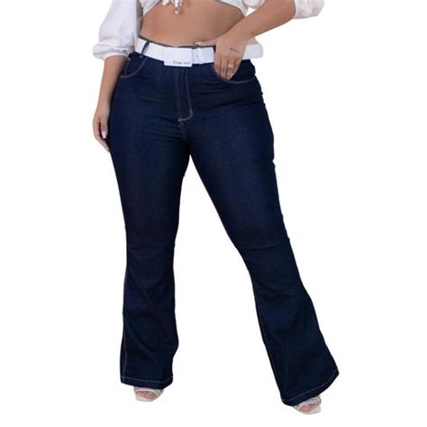 Cal A Jeans Flare Plus Size Cintura Alta Cinto Branco Useconf