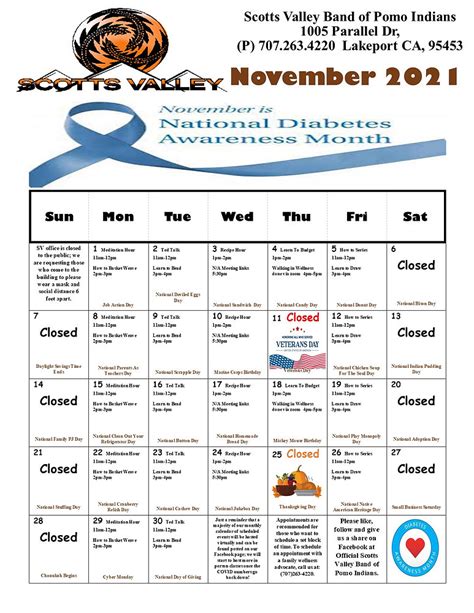 Scotts Valley Band Of Pomo Indians November Calendar