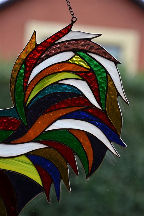 Stain Glass Suncatcher Rooster Window Hanging Stained Glass Etsy