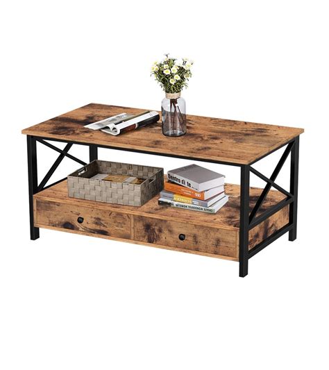 Mesa De Centro Con Cajones De Eco Madera Y Acero