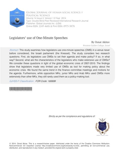 (PDF) Legislators' use of One-Minute Speeches