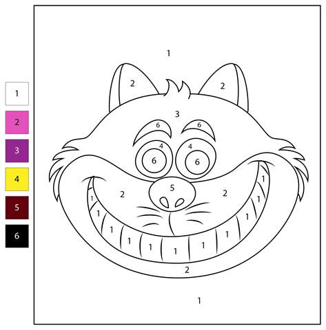 Color by Number: Cheshire Cat Face coloring page | Free Printable ...