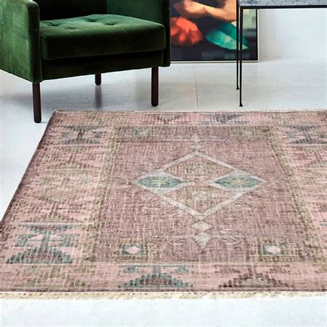 Kilim de Yute Marrón Verde y Rosa 200x300 cm Qechic