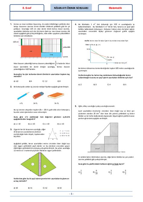 8 Sınıf Matematik Nisan 2022 Örnek Sorular Deneme Sınavı Derslig