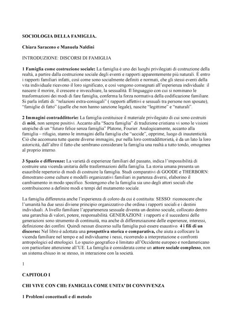 Soc Famiglia Cap Riassunto Capitoli Sociologia Della