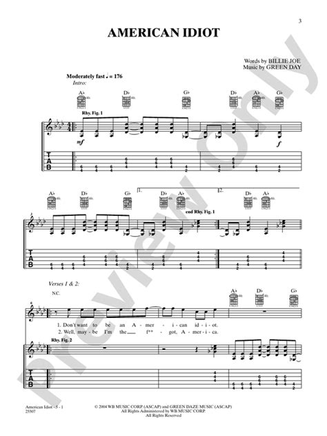 American Idiot: Guitar: Green Day - Digital Sheet Music Download