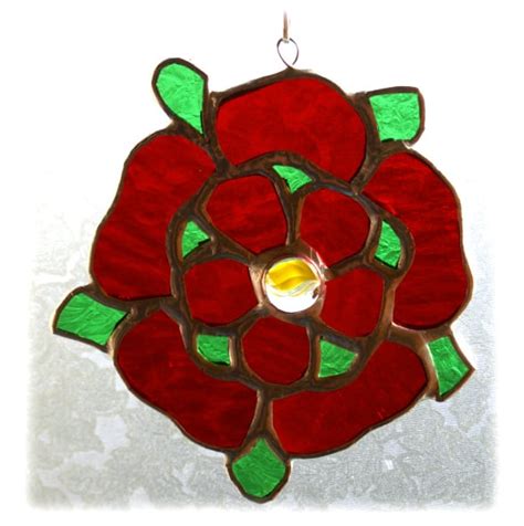 Lancashire Rose Suncatcher Stained Glass Red Ha Folksy