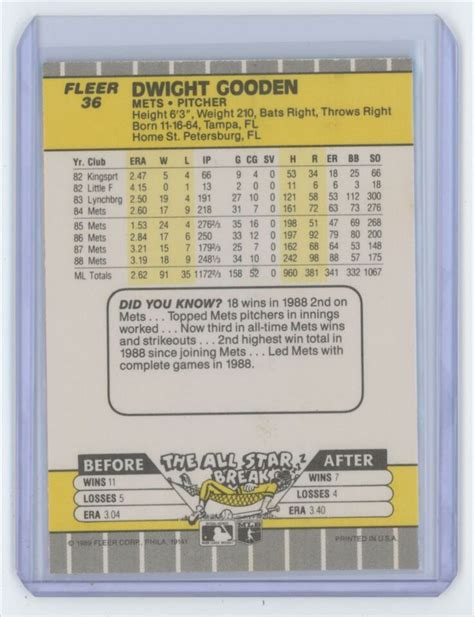 1989 Fleer Dwight Gooden New York Mets 36 EBay