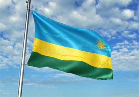 Rwanda Flag Waving With Sky On Background Realistic D Illustration