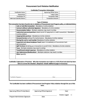 Fillable Online Procurement Card Violation Notification Fax Email Print