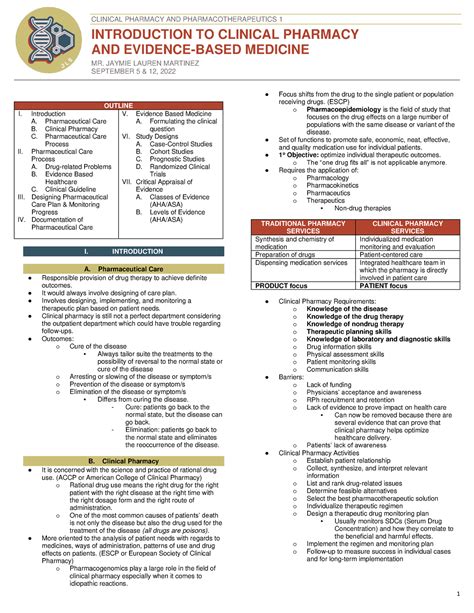 Clin Pharm Prelims Clinical Pharmacy Lecture Notes Clinical