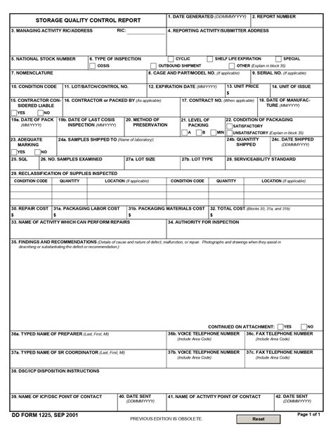 Dd Form 1225 Storage Quality Control Report Dd Forms