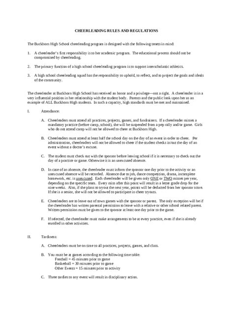 CHEERLEADING RULES AND REGULATIONS Doc Template | pdfFiller