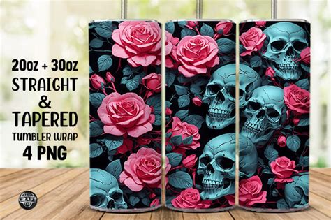 Skulls And Roses Tumbler Wrap Oz Png Graphic By Lazycraftlab