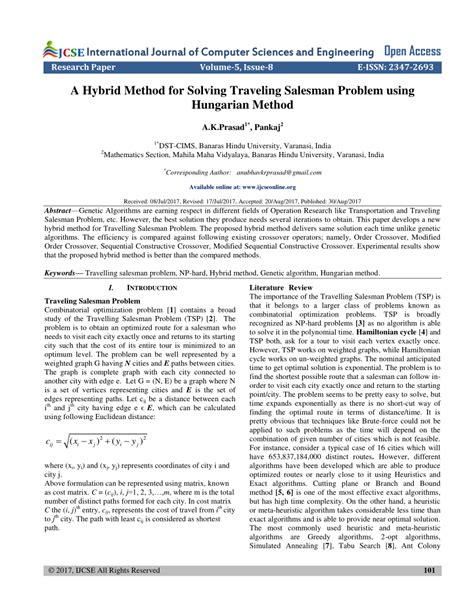 Pdf A Hybrid Method For Solving Traveling Salesman Problem Using Hungarian Method