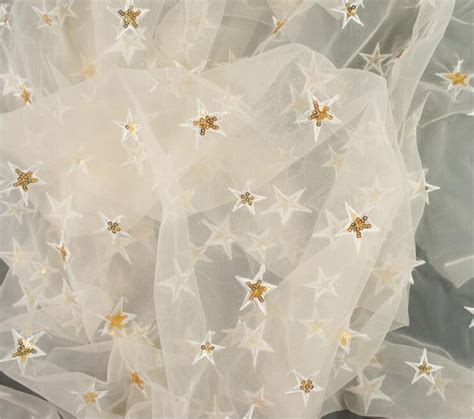 Fabulous Sequined Stars Lace Fabric Champagne Tulle Mesh Lace Fabric