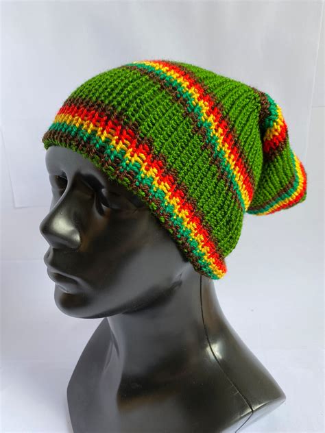 Striped Rasta Double Layered Hat Dreadlock Beanie Mens Etsy