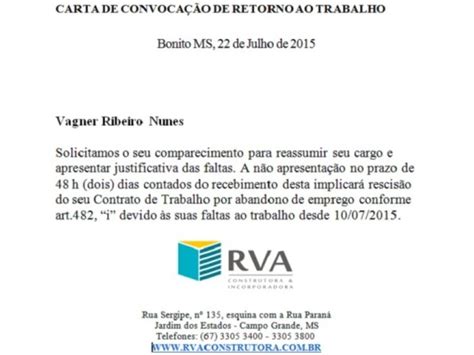 BONITO CARTA DE CONVOCAÇÃO DE RETORNO AO TRABALHO Bonito Informa