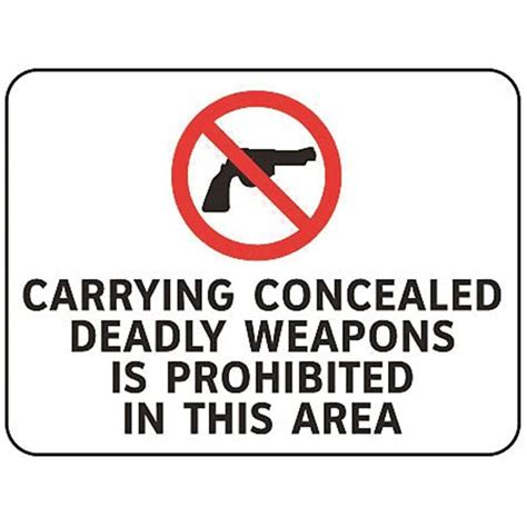 Carrying Concealed Deadly Weapons Is Prohibited In This Area Sign