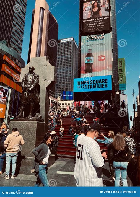 Busy Times Square on a Sunny Day Editorial Stock Image - Image of