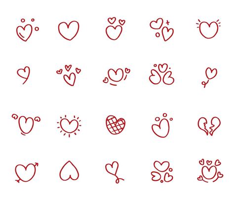 Set Of Red Hand Drawn Heart Shaped Icons Collection Of Vector