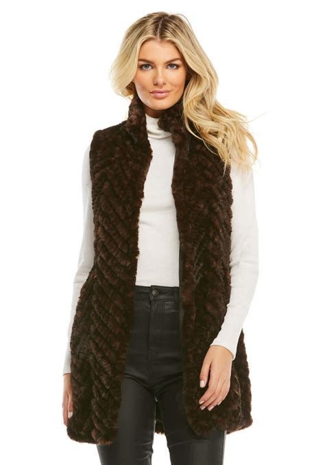 Ivory Knitted Faux Fur Vest Womens Faux Fur Vests