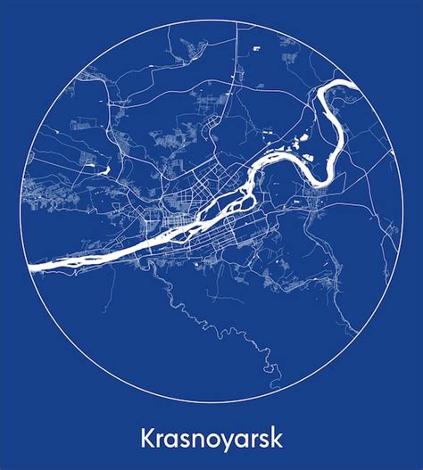 Premium Vector City Map Krasnoyarsk Russia Asia Blue Print Round