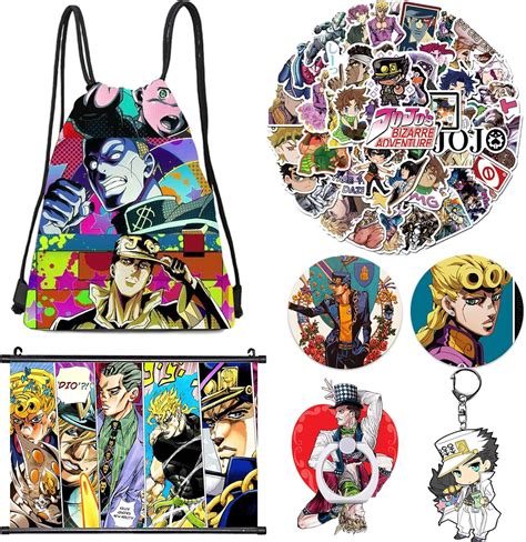 Jojo Bizarre Adventure Set Bolsa Con Cordón Cartel Llavero Pegatinas