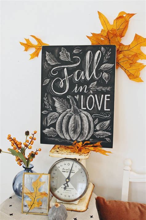 Chalkboard Decorating For Fall Fall In Love Pumpkin And Leaves Chalk