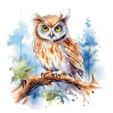 Premium Ai Image Painting Of An Owl Sitting On A Branch In A Forest Generative Ai