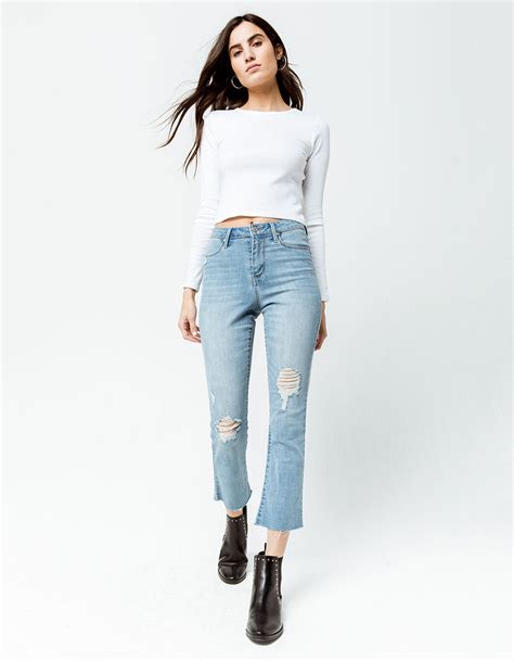 Rsq Sydney Crop Womens Ripped Flare Jeans Light Blast Tillys