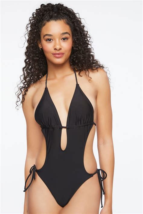 Plunging Halter One Piece Swimsuit