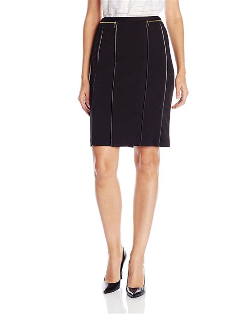 Calvin Klein Womens Pencil Skirt With Faux Leather Piping This Is