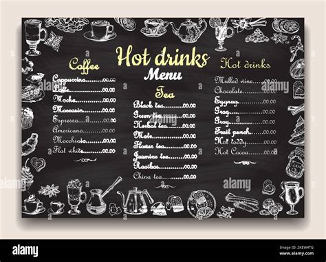 Cafe Restaurant Hot Drinks Menu List On Chalkboard Vector Template