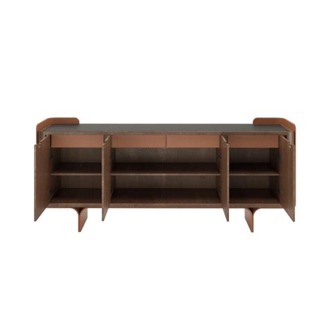 Pierre Sideboard American Walnut Veneer Top In Fenix Leather Details