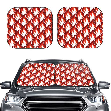 Bingfone Fire Symbols Windshield Sun Shade 2 Piece Foldable Car Front