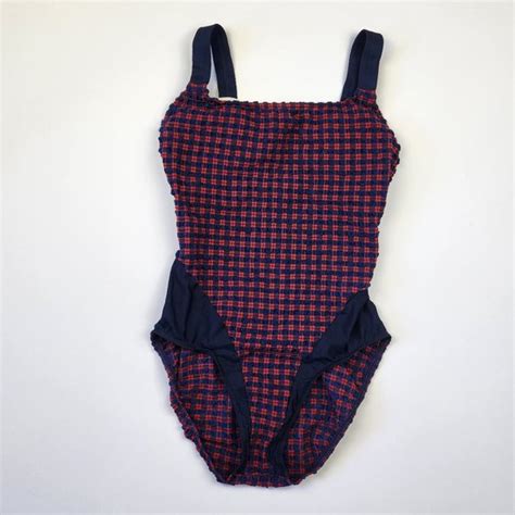 Jantzen Swim Vintage Jantzen Red Blue Plaid One Piece Swimsuit Sz 2